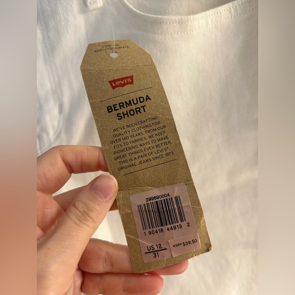 Levi's White Denim Mid Rise Slim Bermuda Shorts - Picture 8 of 15